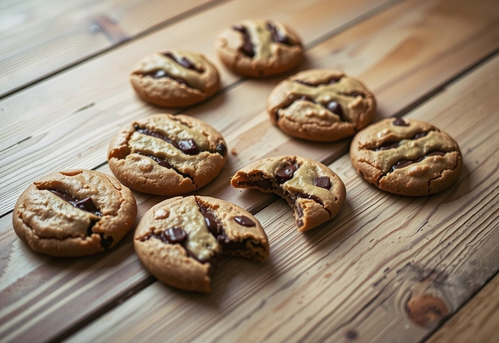Eine Nahaufnahme von verschiedenen Cookies auf einem Holztisch, symbolisierend die digitalen Spuren im Internet.